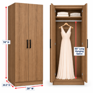 Asto 2 Door Long Hanging Wardrobe Br
